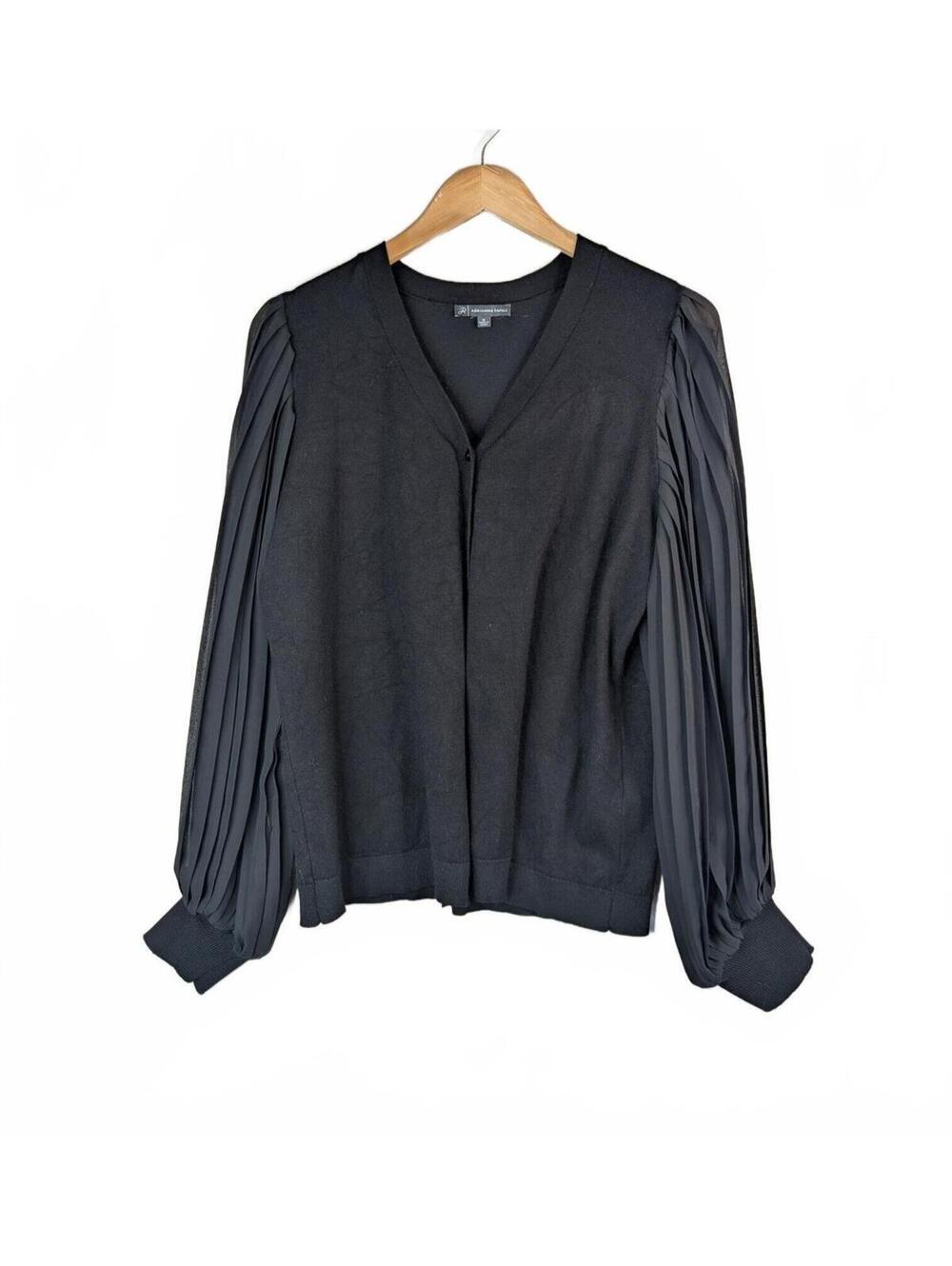 Adrianna Papell Women's Black Pleated‎ Puff Sleeve Top Size Medium